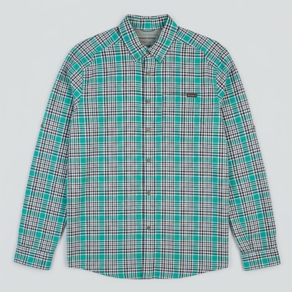 Eddie Bauer ButtonUp Shirt Men XL Plaid Green/White/Blue Long Sleeve Classic Fit
